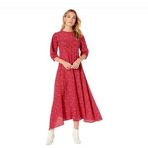 Free People Jessie Midi Dress - Red Floral Elbow Length Sleeve Dress